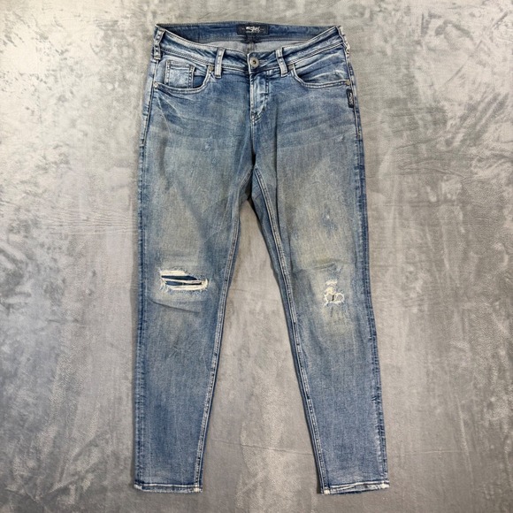 Silver Jeans Co Denim - Silver Jeans Sam Skinny Jeans Women's‎ Size 26/27 Blue Faded Distressed Denim